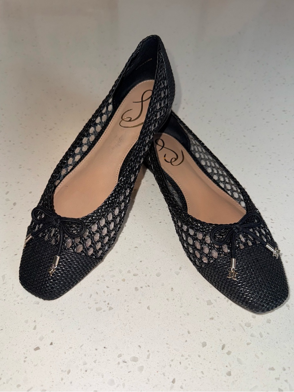 Sam Edelman May Black Woven Mesh Ballet Flats with Bow